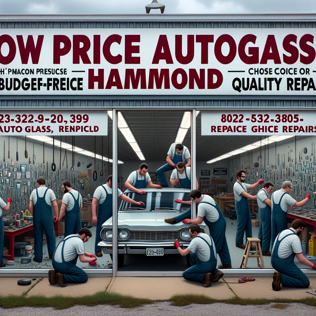 Animated image of technicians at "Low Price Autoglass Hammond" providing quality car repair services.